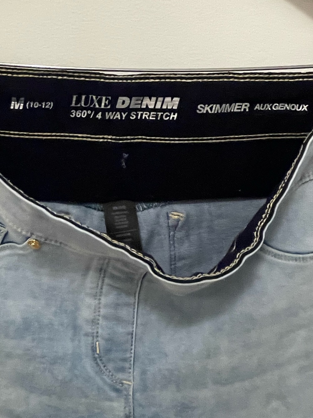 Peter Nygard Light Blue Patchwork Distressed Bermuda Shorts - Picture 7 of 10